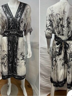 LYNN RITCHIE Cream/Black/Grey Silk Dress Sz M